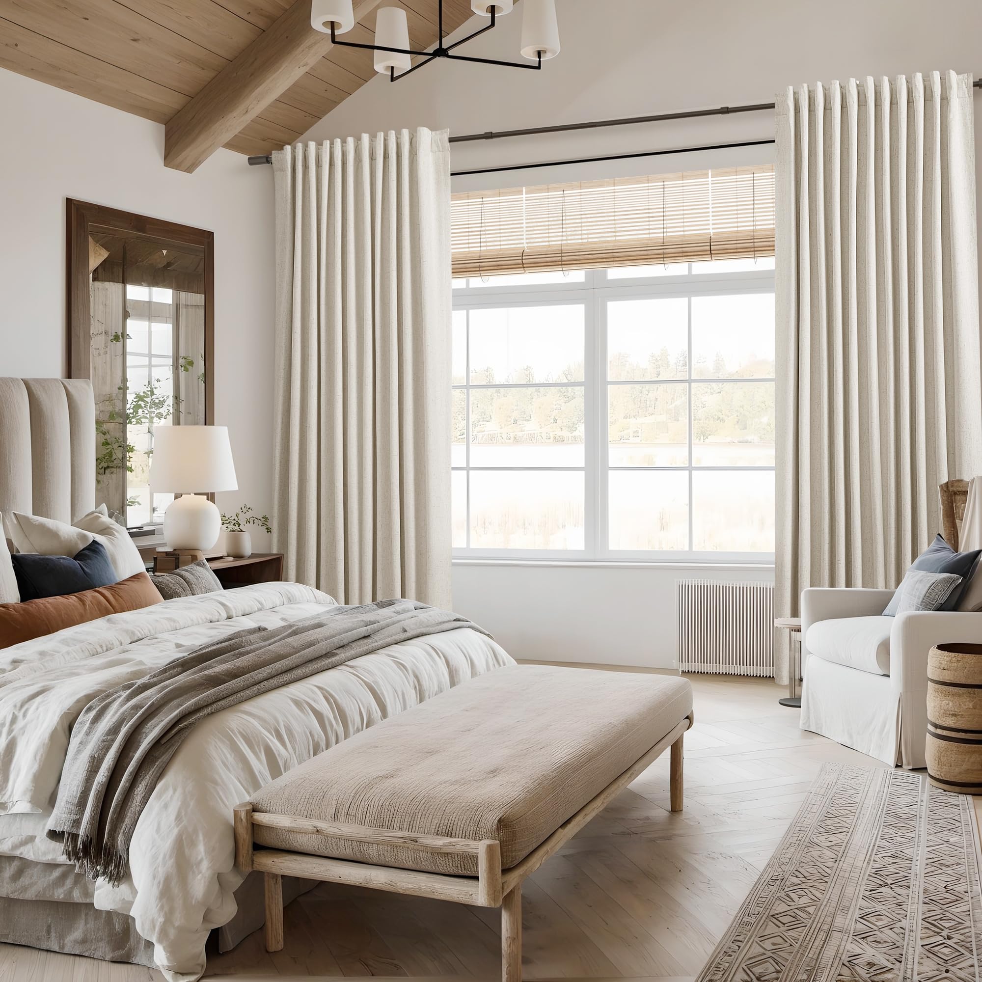 Guken 100% Blackout Linen Curtains 102 Inch Length 2 Panels Set for Living Room Bedroom Back Tab Thermal Insulated Black Out Drapes Room Darkening Room Darkening Farmhosue Window Curtains, 52x102