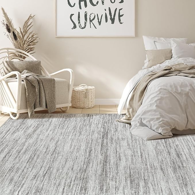 Nakagishi 5X7 Area Rugs Living Room: Washable Large Vintage Rug Neutral Non-Slip Soft Stain Resistant Indoor Carpet for Bedroom Nursery Dining Room Office Playroom - Grey-01