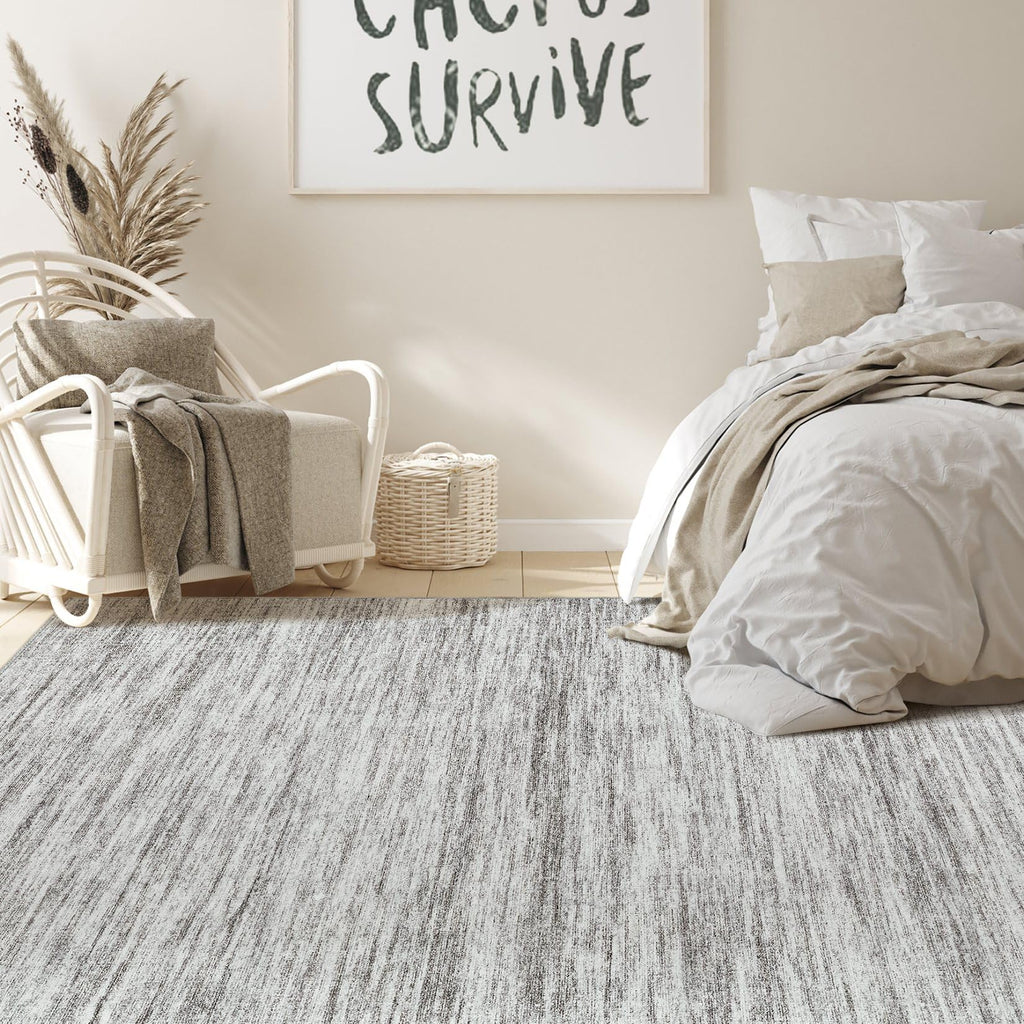 Nakagishi 5x8 Area Rugs Living Room: Washable Large Vintage Rug Neutral Non-Slip Soft Stain Resistant Indoor Carpet for Bedroom Nursery Dining Room Office Playroom - Grey-01