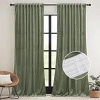 RYB HOME Extra Long Velvet Curtains 120 inches Long, High Ceiling Curtains for Living Room Bedroom Sliding Glass Door, Sage Green, W 52 x L 120, 2 Panels Set