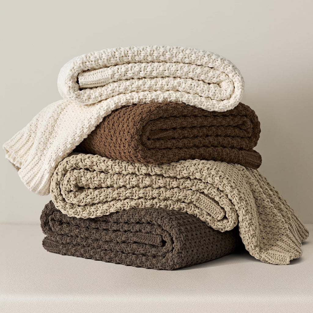 EVERGRACEHOME Chunky Chenille Knit Throw Blanket, 60 x 80, Sand Dune