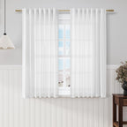 Off White Linen Sheer Curtains 54 Inch Length 2 Panel Set Back Tab Pocket Semi Sheer Light Filtering Short Curtain Soft Elegant Aesthetic Small Window Drapes for Bathroom 52x54 inches Long