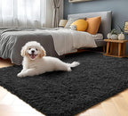 ONASAR Black Rugs for Bedroom, 3x5 Fluffy Bedside Small Area Rug, Soft Plush Fuzzy Shaggy Indoor Floor Carpet for Living Room Nursery College Dorm Teen Kids Girls Boys Home Decor Aesthetic
