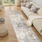 UERMEI 2X10 Washable Runner Rug for Hallway: Soft Neutral Modern Abstract Area Rug - Non-Slip Low Pile Long Throw Indoor Carpet for Kitchen Entryway Kitchen Bedroom Laundry - Brown Grey