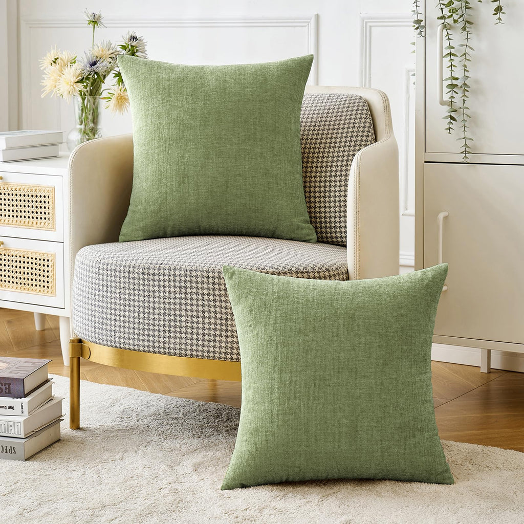 MIULEE Soft Chenille Euro Throw Pillow Covers Sage Green 22x22 Pack of 2