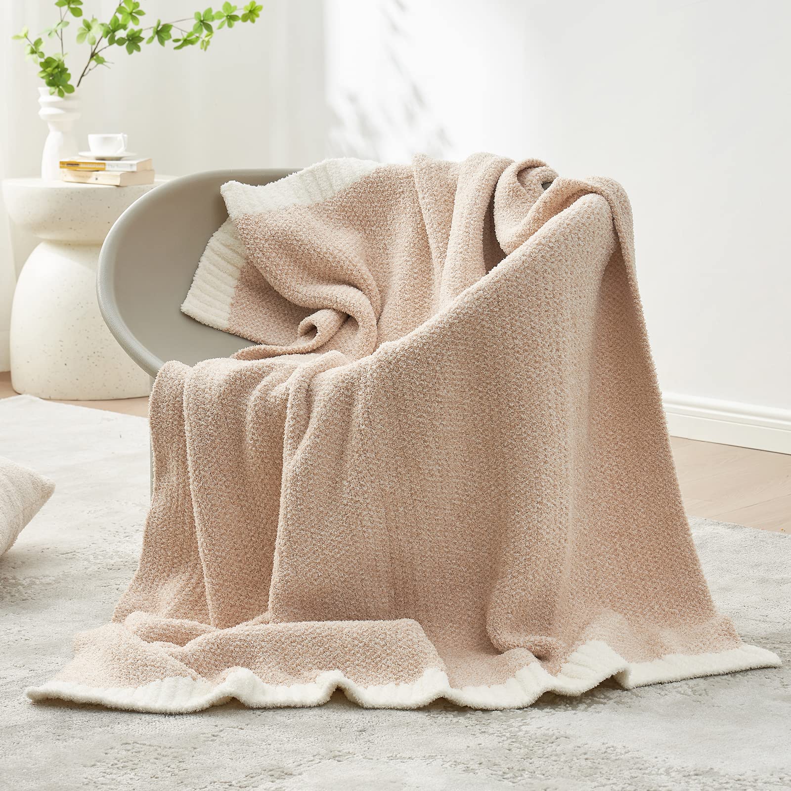 Snuggle Sac Heather Throw Blanket for Couch, Reversible Super Soft Blankets Warm Cozy Knit Fuzzy Plush Lightweight for Sofa, Bed, Camping, Picnic (Heather Beige, Throw-XL(50"x 70"))