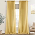 Gold Curtains for Living Room Back Tab Modern Farmhouse Semi Sheer Curtains 96 inches Long 2 Panels Set Muted Neutral Window Curtain for Dining Room Bedroom 52x96