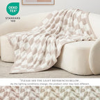 EXQ Home Checkered Throw Blanket, Knitted Blanket with Checkerboard Grid Pattern, Soft Cozy Fluffy Blankets for Couch Bed Sofa, Warm Fuzzy Plaid Blanket for All Seasons (Taupe, 50"×60")