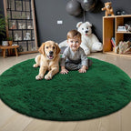 OLANLY Dark Green Round Rugs for Bedroom - Machine Washable, 6 ft Circle Area Rugs for Living Room, Soft and Fluffy Shaggy Carpet for Teen Girls and Boys, Nursery Rooms, Dorms, Home Decor Aesthetic