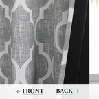 Beauoop 100% Blackout Curtains 63 Inches Long 2 Panels for Bedroom Living Room Grey Moroccan Geo Room Darkening Thermal Insulated Soundproof Grommet Top Window Treatments Drapes, 50x63 Set of 2