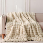 COOVA Faux Fur Throw Blanket for Couch, Cozy Soft and Fuzzy Plush Rabbit Fur Bubble Blanket for Sofa Bedroom Living Room, 50x60 Inches Light Taupe