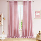 Nanspring Rose Linen Curtains 90 Inch Long 2 Panels Set Back Tab Rod Pocket Semi Sheer Light Filtering Boho Style Neutral Farmhouse Lightweight for Bedroom and Living Room 52x90