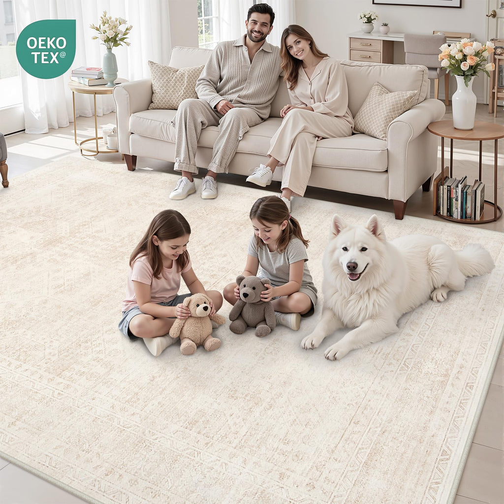 Luxturiy 6x9 Area Rugs Living Room: Bedroom Neutral Washable Carpet Beige