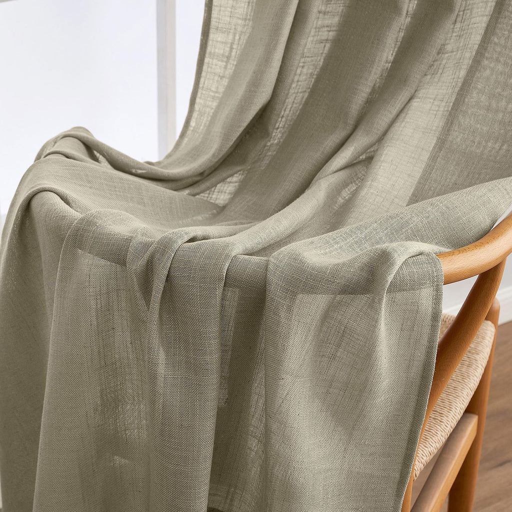 MIULEE Oatmeal Linen Curtains 52x84 Inch 2 Panels for Bedroom Living Room