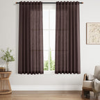 Coffee Brown Linen Curtains 63 Inches Long for Bedroom Back Tab Filters Light Protects Privacy Sheer Modern Farmhouse Coastal Decor Cotton Texture Gauze for Bathroom, 2 Panels