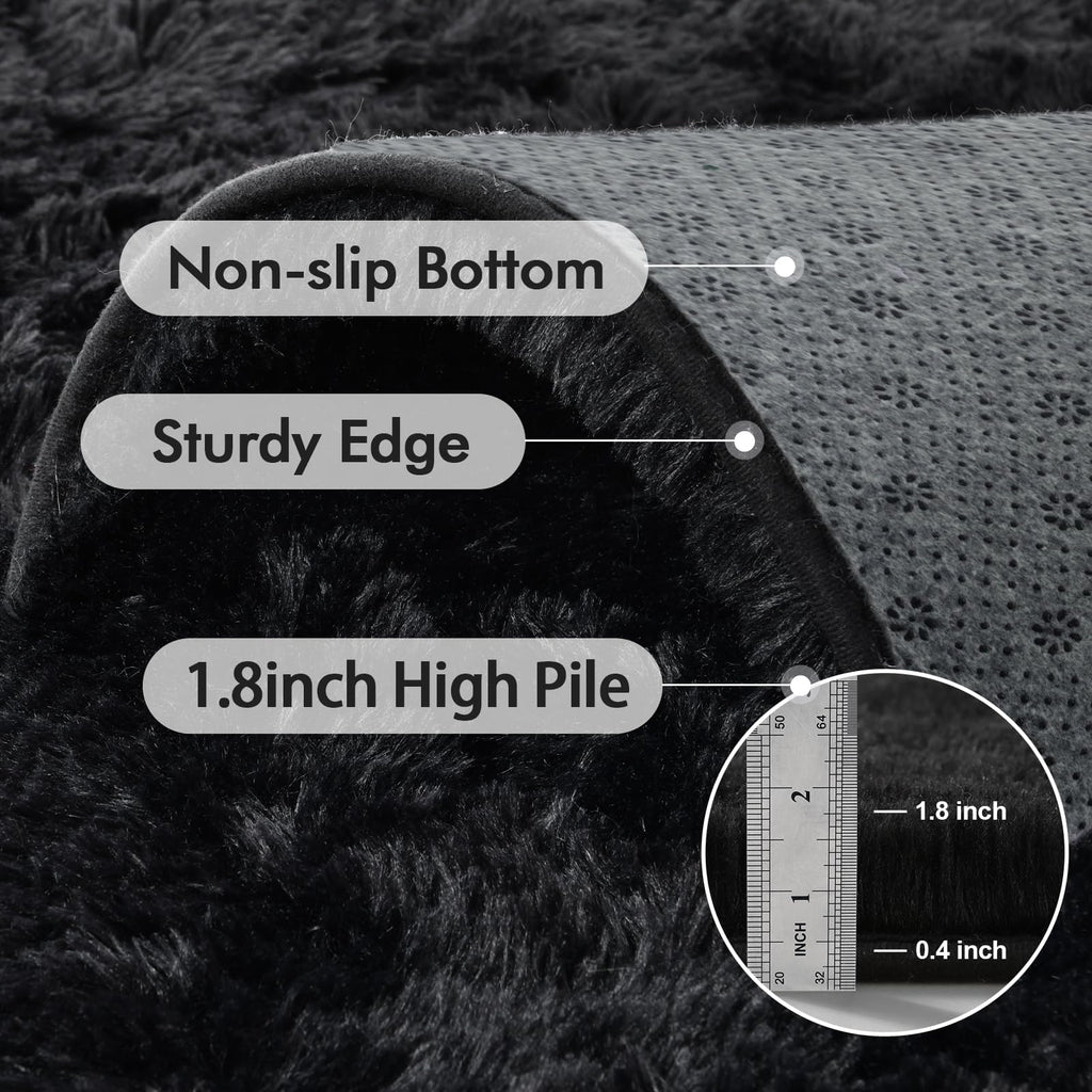 5x8 Ft Extra Large Shag Rugs for Living Room, Ultra Soft Fluffy Furry Area Rugs for Bedroom Indoor Floor, Aesthetic Carpet for Kids Home Decor (Black)