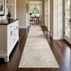 Washable 3x14 Runner Rug - Non-Slip Vintage Runner Rug for Entryway Low-Pile Medallion Long Rugs for Hallway Waterproof Traditional Runner Rugs Indoor Thin Rug for Kitchen (Beige)