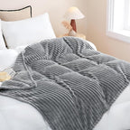 Linecooo Grey Fleece Throw Blanket 108”×90” for Couch Sofa Livingroom
