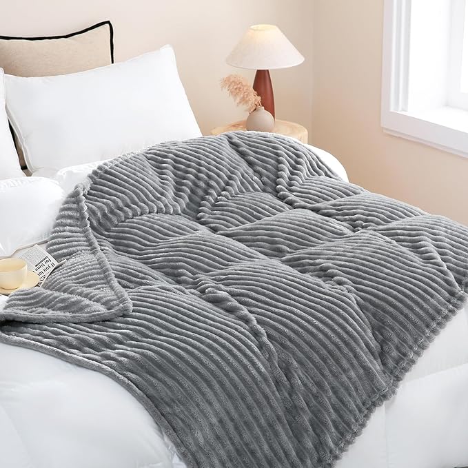 Linecooo Grey Fleece Throw Blanket 108”×90” for Couch Sofa Livingroom