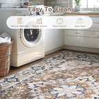 Lofus 6x9 Area Rugs for Living Room, Washable Area Rug, Rugs for Bedroom, Kitchen, Vintage Boho Carpet, Soft Non-Slip, Low Pile Large Area Rug for Office Dining Room, Floral Brown