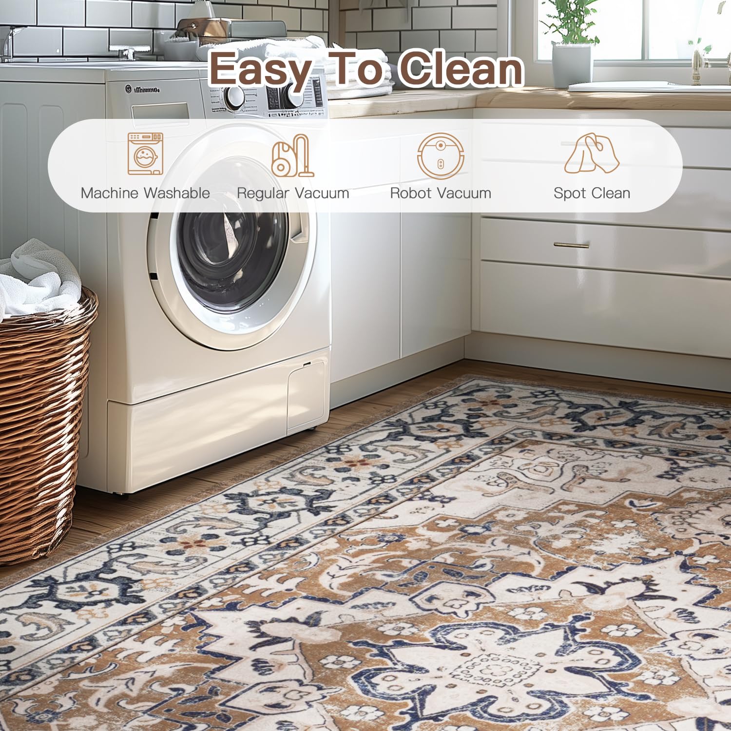 Lofus 4x6 Area Rugs for Living Room Bedroom, Soft Boho Carpet Floral Brown