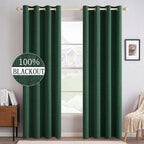 MIULEE 100% Blackout Linen Curtains for Bedroom Thermal Insulated Emerald Green Grommet Room Darkening Curtains & Drapes Christmas Decor for Living Room Nursery 52 x 96 Inch (2 Panels)