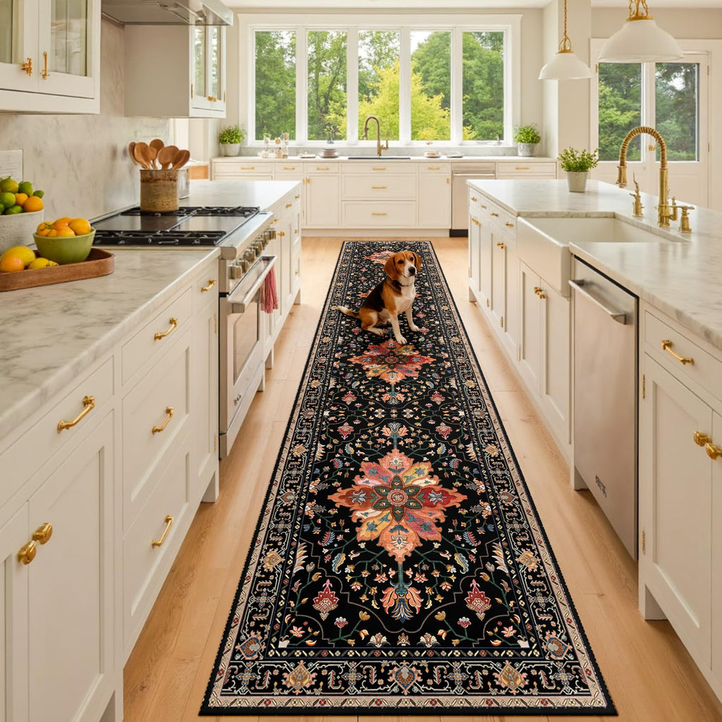 RELEANY Washable Area Rug, Runner 2'6"x10', Black/Colorful
