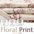 jinchan Lined Linen Blend Curtain Floral Curtains for Living Room 96 Inches Long Farmhouse Red Flower Printed Curtain Rod Pocket Back Tab Peony Patterned Drapes Curtains Set 2 Panels