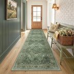 RELEANY Washable Area Rug, Runner 2'6"x8', Green/Dark Green/Gray