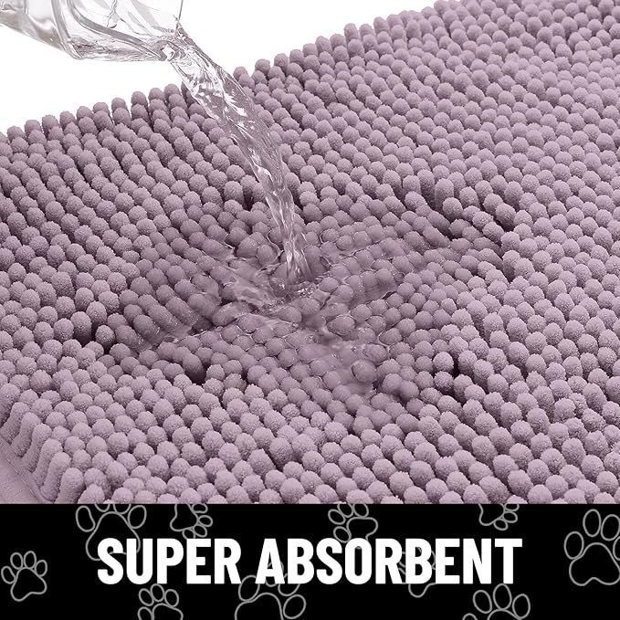 Smiry Dog Door Mat for Muddy Paws, Absorbent Dirt Trapper Non Slip Quick Dry Washable Chenille Mat for Mud Dogs, Entry Rug for Indoor and Outdoor (48x30 Inches, Deep Plum and White)
