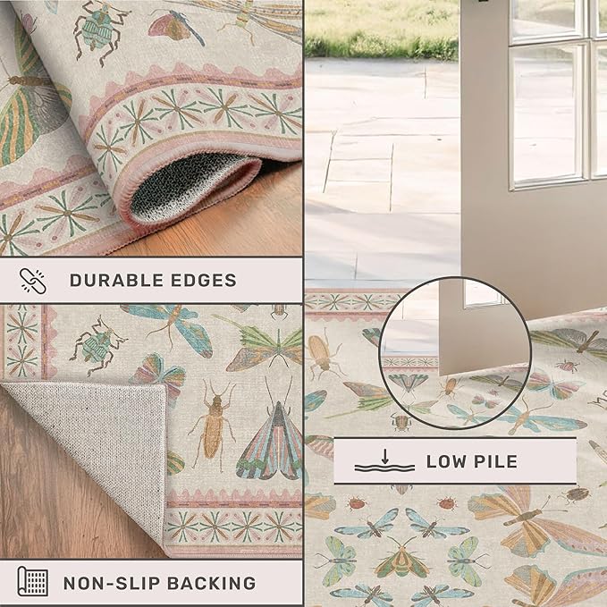 Hazo Haus Light Pink Bathroom Rug - Washable 2x3 Small Kitchen Rugs for Powder Room, Front Door Indoor Entrance, Low Pile Stain Resistant, Colorful Pastel Aethestic