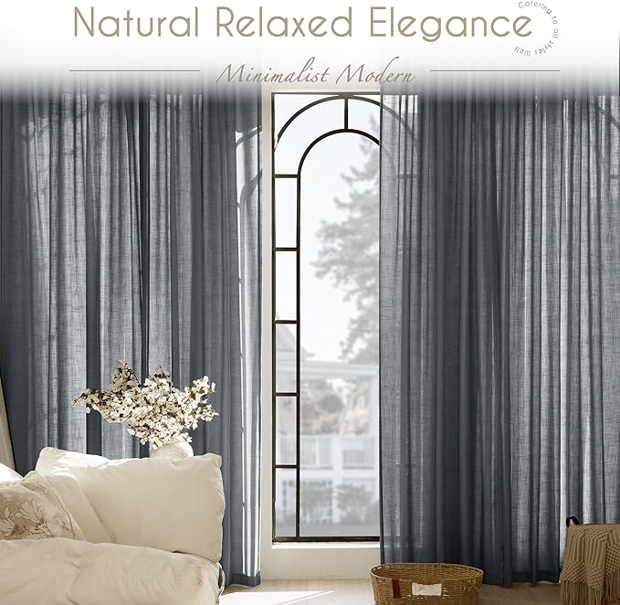 Jolilight Dark Gray Curtains for Living Room Back Tab Modern Farmhouse Semi Sheer Gray Curtains 84 inches Long 2 Panels Set Muted Neutral Window Curtain for Dining Room Bedroom 52x84