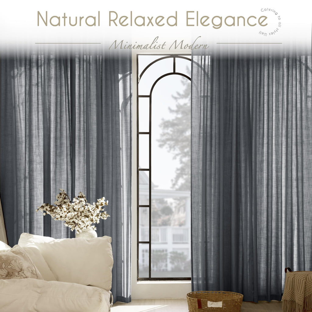 Jolilight Dark Gray Curtains for Living Room Back Tab Modern Farmhouse Semi Sheer Gray Curtains 90 inches Long 2 Panels Set Muted Neutral Window Curtain for Dining Room Bedroom 52x90