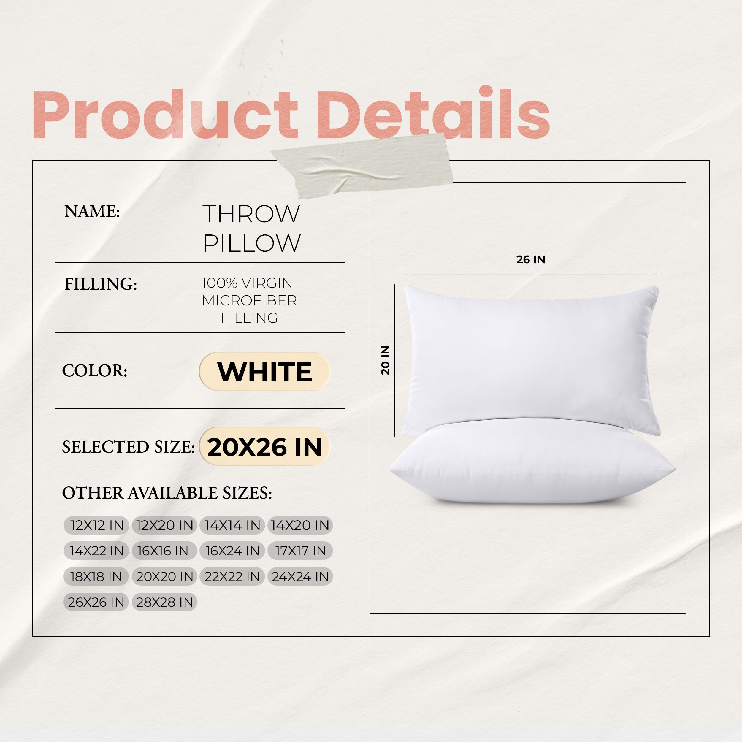 Utopia Bedding 20x26 Pillow Inserts, White Throw Pillows for Couch, 2 Pack