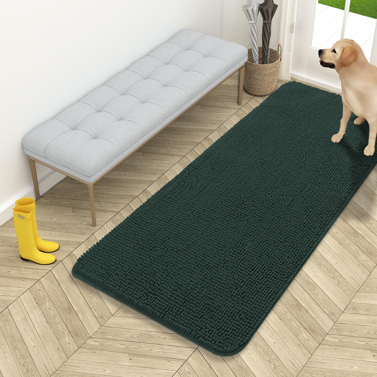 OLANLY Dog Door Mat for Muddy Paws 54x24, Super Absorbent Chenille Mud Mat