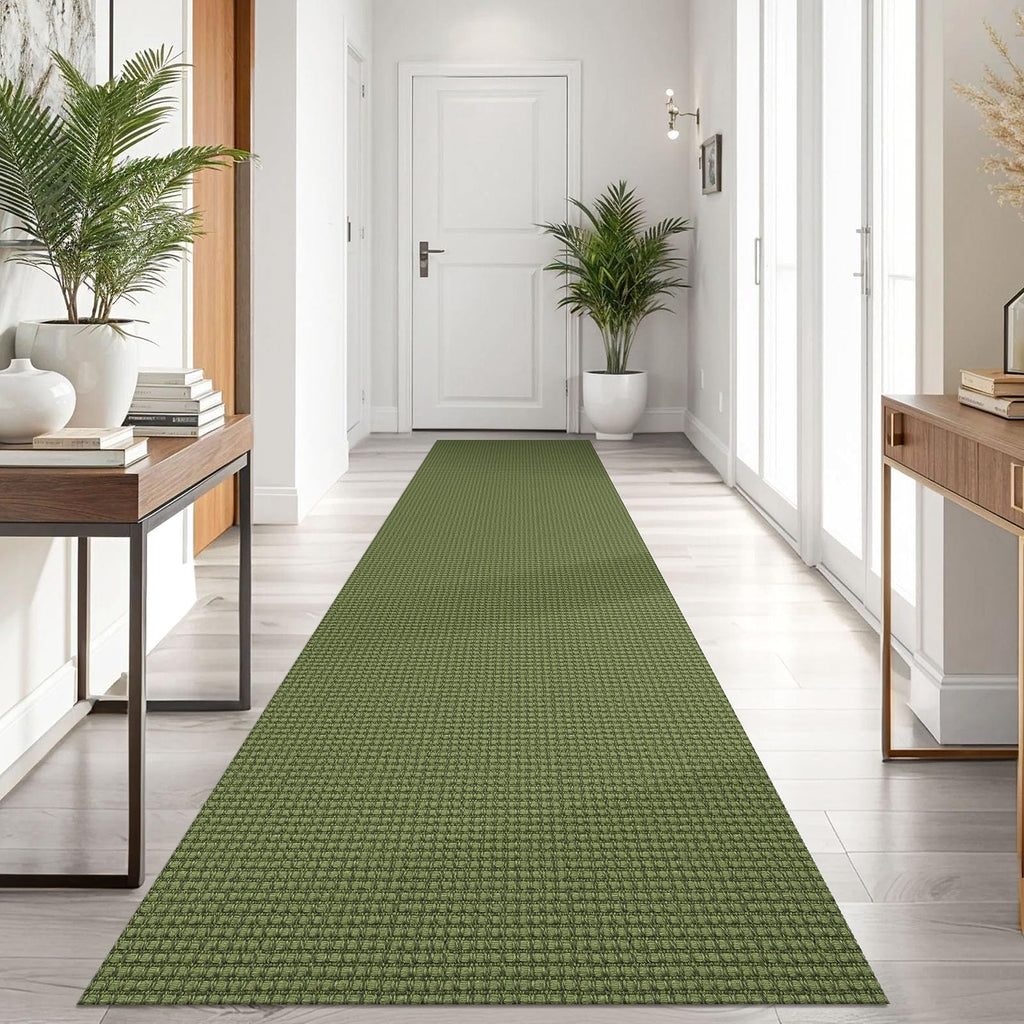 KOZYFLY Runners for Hallways 3x10 ft Washable Kitchen Runner Non Slip Rubber Backed Hallway Rugs Cotton Entryway Runner Rug Floor Carpet for Indoor Hall, Backdoor, Kitchen, Olive Green/Earthy Green