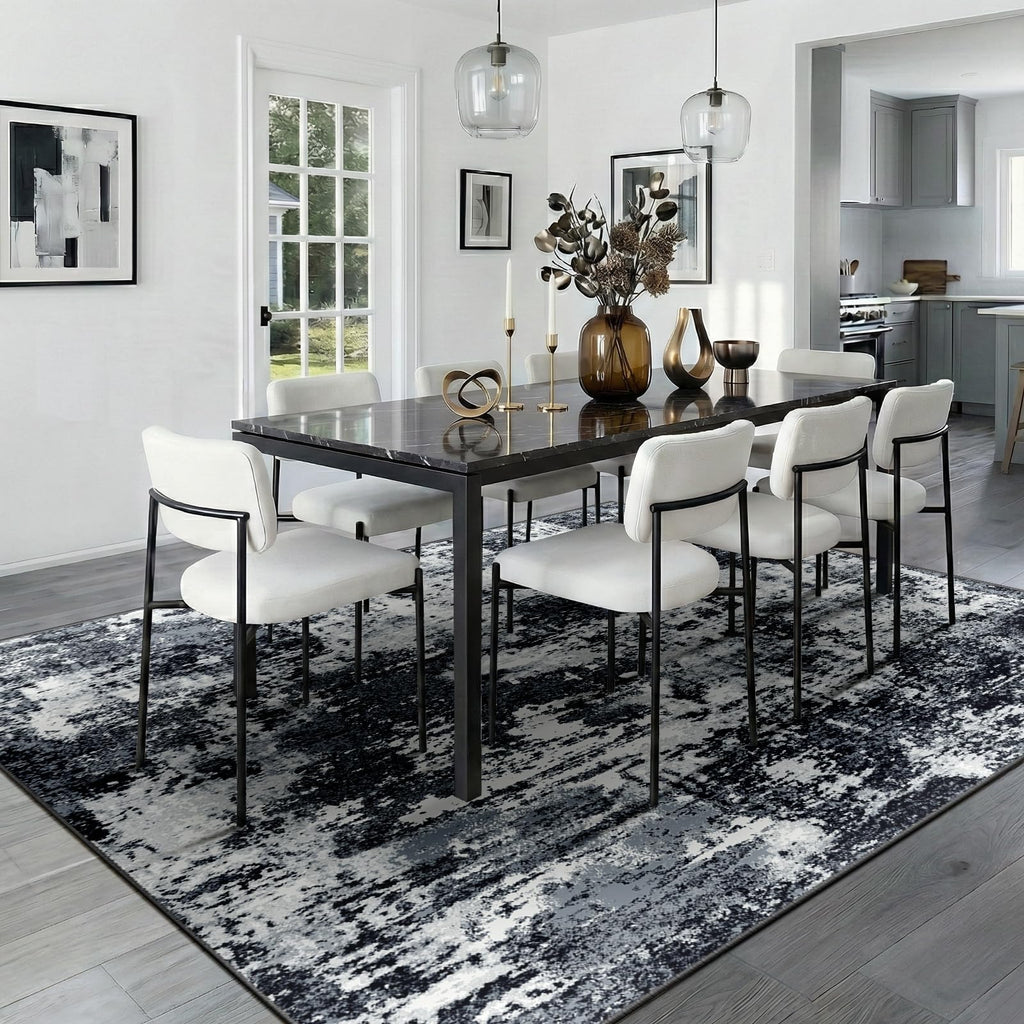 RELEANY Washable 8'x10' Abstract Area Rug for Living Room Black White