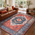 SERISSA 3x5 Washable Non Slip Boho Area Rug for Bedroom，Rust