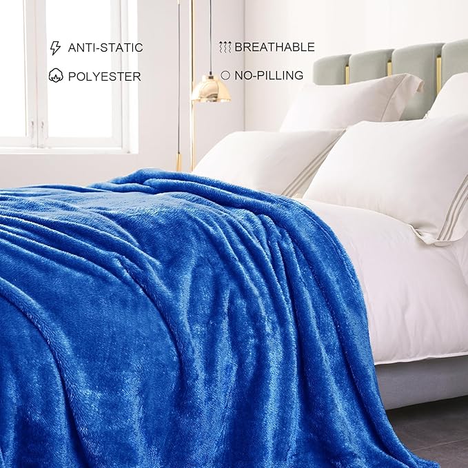Exclusivo Mezcla Plush Fuzzy Fleece Bed Blanket Twin Size, Super Soft, Fluffy and Warm Blankets for Couch, Bed, All Season (Cobalt Blue, 90x66 inches)