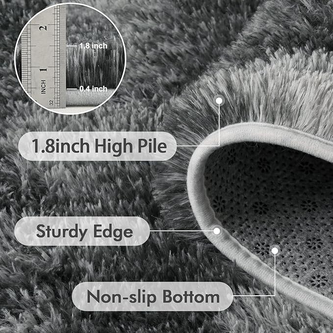 8x10 Ft Extra Large Shag Rugs for Living Room, Tie Dyed Ultra Soft Fluffy Furry Area Rugs for Bedroom Indoor Floor, Aesthetic Carpet for Kids Home Decor (Grey)