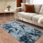 Soft Runner Rugs for Bedroom Hallways, 2x4 Tie-Dyed Blue Grey Fluffy Shag Throw Area Rug Non Slip for Bedside Dorm, Long Shaggy Furry Carpet for Nursery Living Room