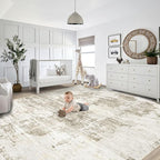 XLUEZ 9x12 Area Rug for Living Room, Washable Modern Abstract Large Area Rug Neutral Soft Non Slip Kids Rug Stain Resistant Indoor Carpet for Bedroom Dining Room Playroom Office(BeigeBrown, 9'x12')