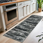 KOZYFLY Modern Abstract Washable Rug Runner 2x7 Hallway Runner Rug Non-Slip Soft Kitchen Runner Rugs, Print Black Grey Striped Carpet Runner for Entryway Bathroom Laundry Room Foyer
