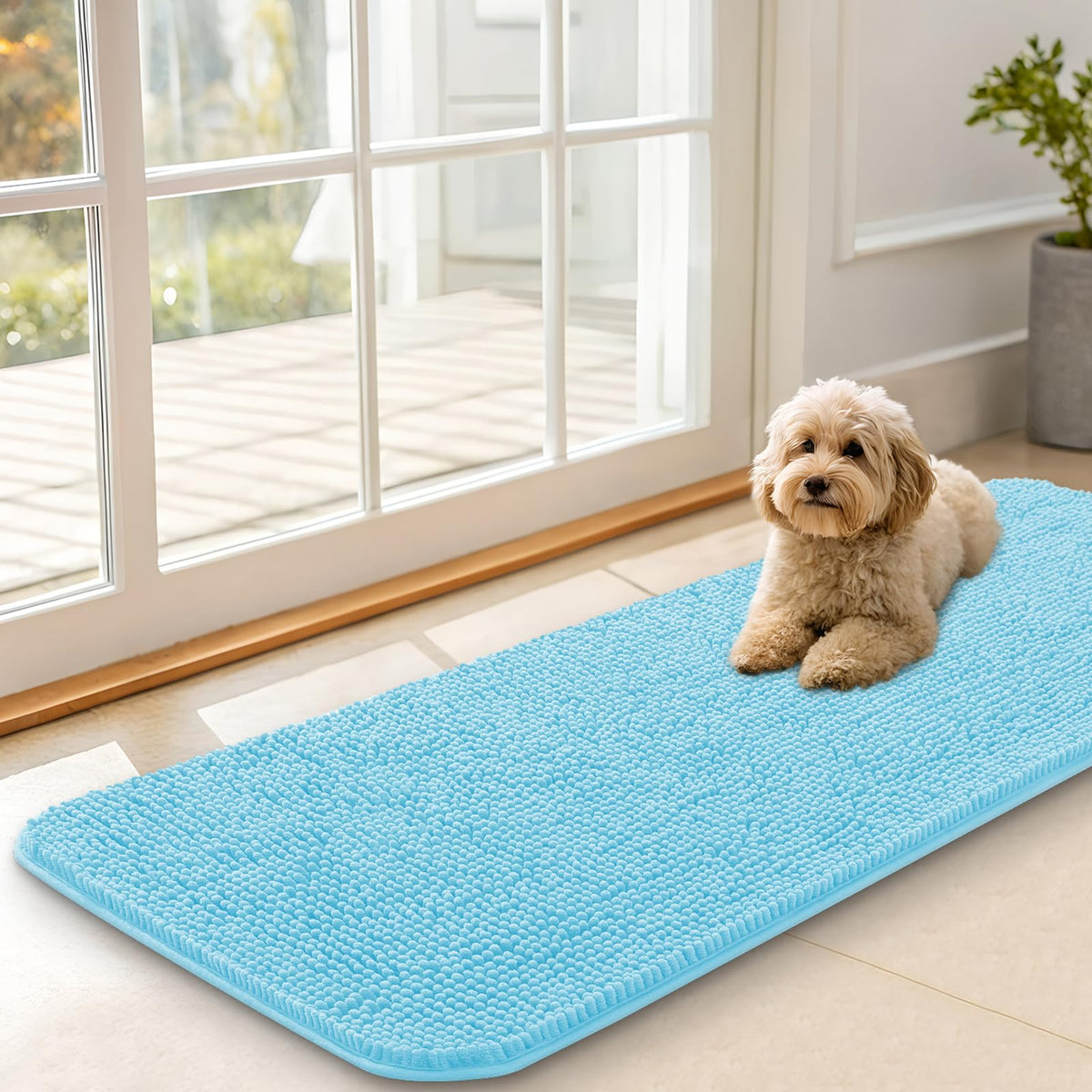 OLANLY Dog Door Mat for Muddy Paws 47x17, Super Absorbent Chenille Mud Mat