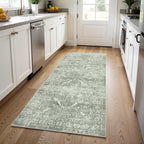 Washable 3x8 Runner Rug - Non-Slip Vintage Runner Rug for Entryway Low-Pile Medallion Long Rugs for Hallway Waterproof Traditional Runner Rug Indoor Thin Rug for Kitchen (Muted Sage Green)