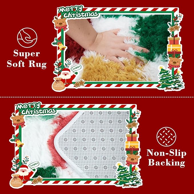 Checkered Area Rug 4x6 for Bedroom Living Room, Christmas Shag Rug Fuzzy Shaggy Bedside Carpet, Indoor Plush Floor Rugs for Holiday Home Decor
