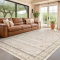 Washable Ivory 5x7 Rug for Bedroom, Home Office, Non Slip Dinning Rugs for Under Table, Low Pile Neutral Farmhouse Retro Living Room Carpet