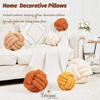 Uvvyui Knot Pillow Ball, Soft Home Decorative Pillows, Round Throw Pillow, Handmade Knotted Plush Pillow, Round Boucle Pillow Cushion (14 Inches Caramel)