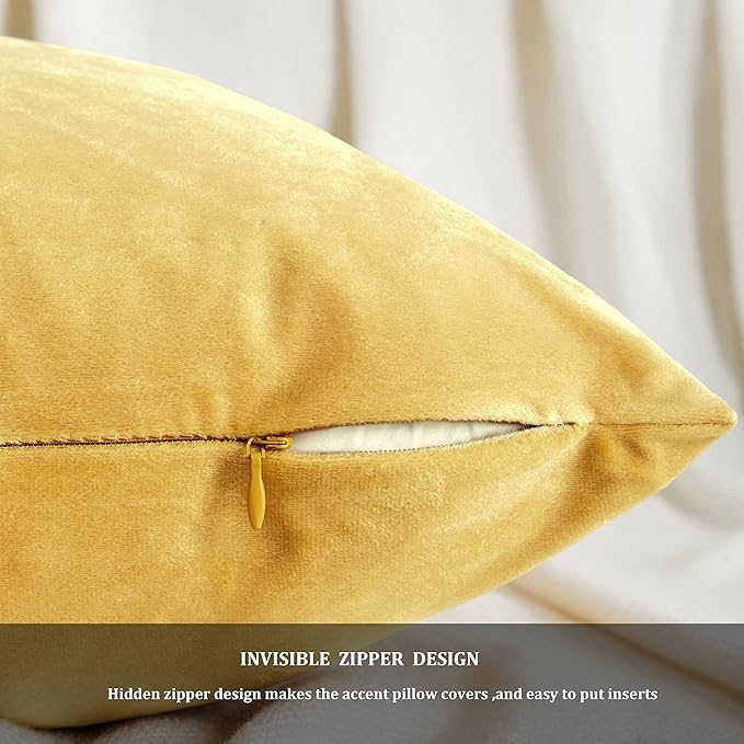 GIGIZAZA Yellow Velvet Pillow Covers 20x20 Decorative Pillows Pack of 2