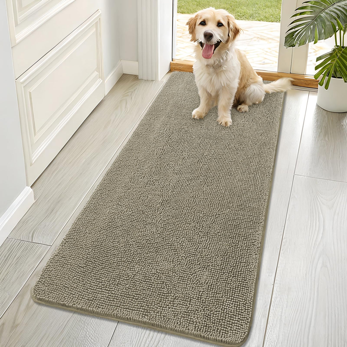 OLANLY Dog Door Mat for Muddy Paws 70x32, Super Absorbent Chenille Mud Mat